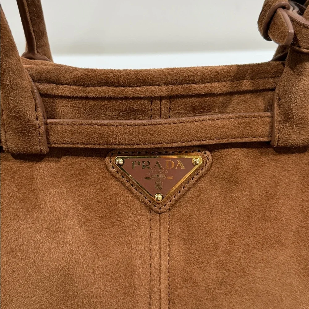 Prada Bonnie Medium Cinnamon Suede Handbag - Picture 3 of 14